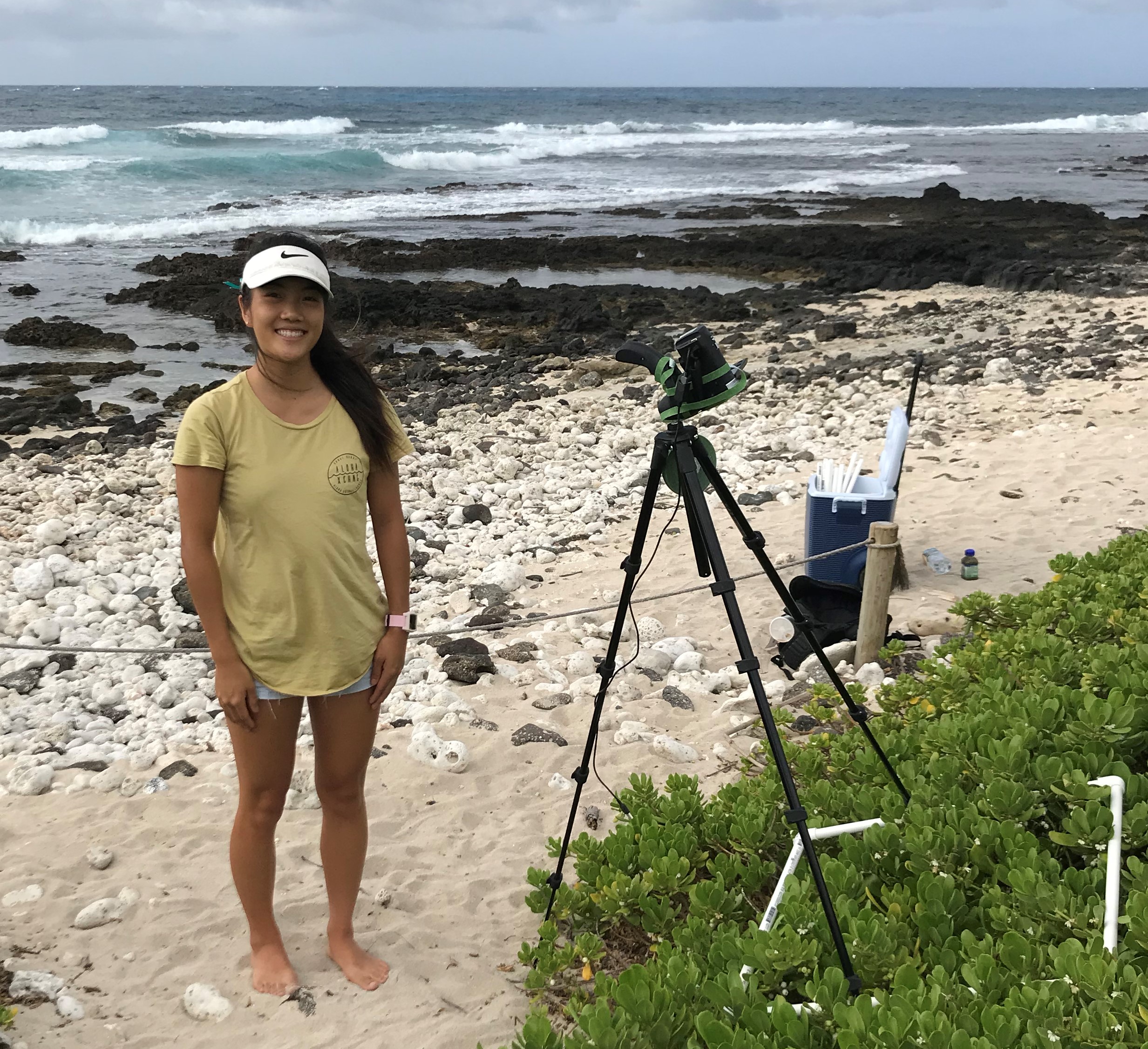 Keilyn at Ka Iwi shoreline collecting data